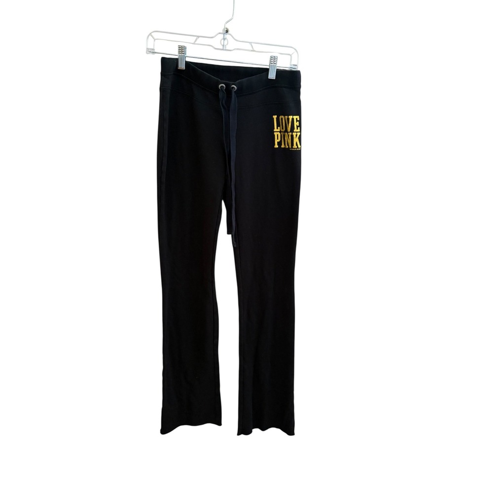 Victoria's Secret PINK NFL Steelers Pants‎ XS Black Flare Leg Love Pink as is